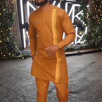Europeo. Traje DE BODA africano para hombres Traje africano ajustado Traje de negocios de dos piezas Conjunto de boda para hombres Naranja (Top + Pantalones)