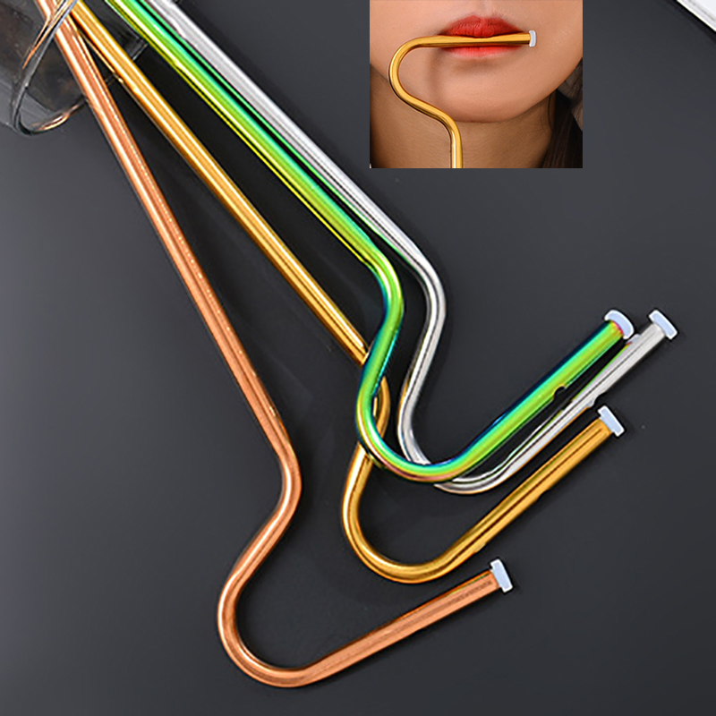 2023 многоразовая соломинка для питья из нержавеющей стали с индивидуальным логотипом, Новая прозрачная горизонтальная стеклянная соломинка против морщин губ