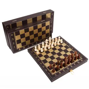 3-em 1 Leather Chess Board Peças de xadrez de madeira Backgammon Checkers Game Gift Choice para crianças e adultos 2 jogadores