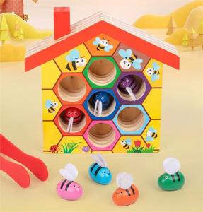 Jouet éducatif : jeu d'association Abeille et Ruche à fixer, puzzle en bois de tri de couleurs, jouet d'apprentissage précoce pour enfants d'âge préscolaire - Product Image 3