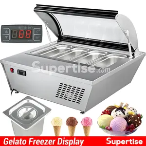 Supertise – congélateur de comptoir, présentoir de service de crème glacée en verre incurvé 67Ltr réfrigérateur de lots de Gelato italiens