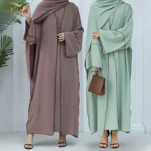 2024 Loriya New Modest Abaya Wrinkle Polyester EID Dubai Open Abaya With Hijab Islamic Clothing Abaya Women Muslim Dress