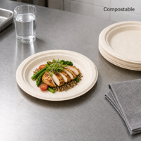 Assiette ronde jetable en bagasse de canne à sucre de haute qualité, épaisse, compostable, micro-ondable, 6 pouces
