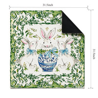 Tapis de table de mahjong antidérapant de 31,5 pouces, motif lapin printanier chinoiserie, bordure botanique verte, en caoutchouc, norme américaine