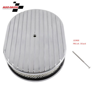 Auso-Racing 12 Inch Oval Aluminum Air Filter <b>Polished</b> <b>Black</b> For Chevrolet Hot Rods - Product Image 1