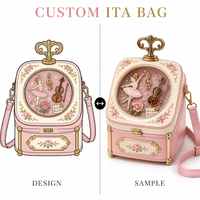 Bolso de tocador personalizado con diseño original, asa tipo Ita Bag, dije de violín con clave de sol y arco, emblema de pétalo, acabado de cuero sintético brillante, bolsa de regalo