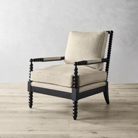 Fauteuil d'appoint de style américain, fauteuil simple, cadre en bois bobbin, rembourrage rayé, dossier haut, fauteuil de détente pour salon