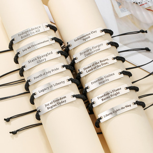 Ensemble de bracelets Jour de l'Indépendance en acier inoxydable, fil ciré tressé, lettres anglaises gravées au laser, cadeau unisexe inspirant - Product Image 3