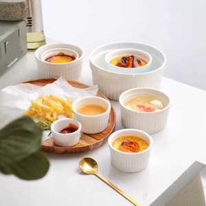 Plats de cuisson en céramique blanche multi-tailles, coupelles à sauce, coupelles à pudding, coupelles à soufflé, ramequins, résistants au four, pour crème brûlée - Product Image 3