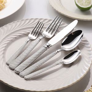 Couteau, fourchette et cuillère à steak occidentaux haut de gamme, modernes et minimalistes, en acier inoxydable 304, poli miroir, avec finition en corde de chanvre, pour l'exportation - Product Image 2