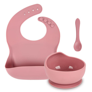 Ensemble d'alimentation pour bébé en silicone de qualité alimentaire sans BPA, 3 pièces, bol à succion et cuillère, bavoir étanche pour tout-petit - Product Image 1