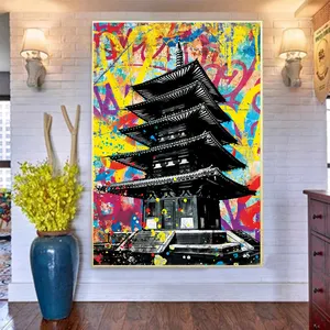 Graffiti Edgy Buddhist Temple Wall Art pictures and posters Print on canvas oil Canvas Painting For Home Room Decor Cuadros