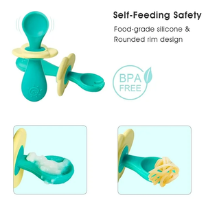 Ensemble cuillère et fourchette en silicone de vente chaude, ustensiles de sevrage pour bébé pour la première étape 6 mois + avec barrière anti-étouffement - Product Image 4