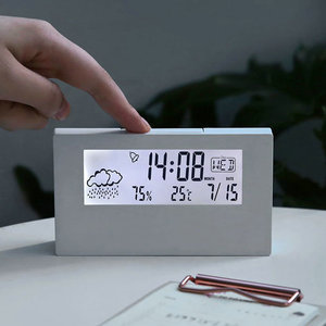 ABS điện tử analog Đồng hồ báo thức thời tiết cảm biến độ ẩm hiển thị ánh sáng trong suốt màn hình nghệ thuật Deco cổ nhà văn phòng - Product Image 5