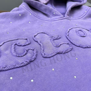 OEM apliques parche bordado strass Sudadera con capucha de gran tamaño lavado ácido hombres sudaderas con capucha y sudaderas - Product Image 2