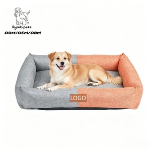 <span class=keywords><strong>Lit</strong></span> pour chien respirant en tissu semblable au lin avec logo personnalisé, lavable toute saison, avec fond antidérapant - Product Image 1