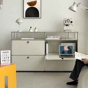 Aparador HWUSM <span class=keywords><strong>Haller</strong></span>, Mueble de Almacenamiento Modular de Metal, Color Personalizable, Estructura de Bolas y Tubos Cromados, Aparador Moderno para Comedor - Product Image 1
