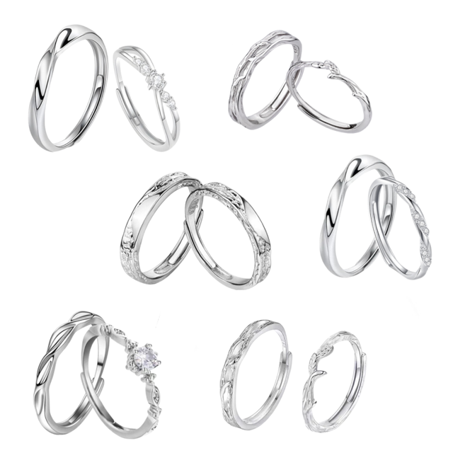 Adjustable 925 Sterling Silver Ring for Wedding Engagement Jewelry Diamond Ring for Couple Geometric Inlay Zircon Ring Jewelry