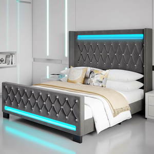 מיטת עץ מרופדת בהתאמה אישית משנת 2026, בד רך, מיטה זוגית בגודל קווין, מיטה עתיקה יוקרתית מודרנית בגודל קינג עם אחסון - Product Image 4