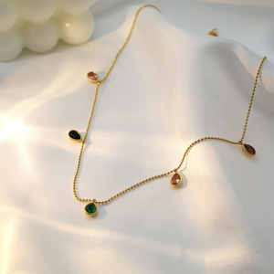 Bohemian Style Multi Color Teardrop Zircon Clavicle Chain Necklace For Women Fashionable Titanium Steel Jewelry - Product Image 1