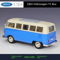 Welly 1:24 Volkswagen 1963T1 BUS, modèle de voiture en métal de collection, simulation de fourgon, voiture en alliage moulé sous pression, véhicules