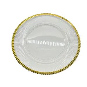 Wedding Party Christmas Decoration Plate Factory Customization Clear Gold Rim Charger Plate