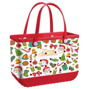 Sac de plage en EVA personnalisé avec logo de Noël, grand sac fourre-tout en caoutchouc imperméable avec trous, motif renne et flocon de neige, sac cadeau de Noël - Product Image 3