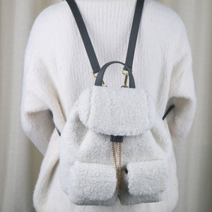 Custom Soft Faux Fur Plush Waterproof Drawstring Flap <b>Backpack</b> Women's Autumn Winter Lace Up Casual <b>Backpack</b> - Product Image 2