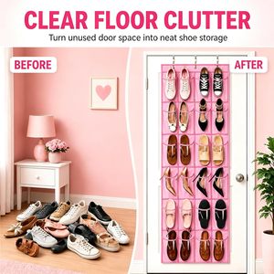 Over The Door Kids <b>Shoe</b> Organizer Pink 24 Pockets Hanging Storage Rack For <b>Shoes</b> And Accessories - Product Image 2