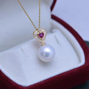 Colgante de Perla Redonda Blanca de Agua Dulce de 11-12 mm para Mujer, Plata S925, Cadena Cubana Gruesa y Simple, Fuerte Brillo, Ligeras Imperfecciones - Product Image 2