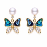 Boucles d'oreilles papillon en argent sterling 925 plaqué or 18 carats avec coquille d'ormeau et pierre marquise perle, bijoux pour femmes, vente en gros