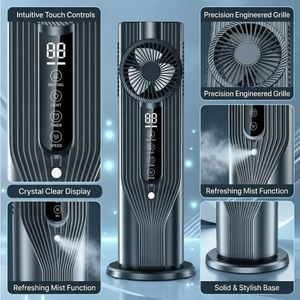 Smart Tower Fan Mist & Timer, Rechargeable 6-Speed Fan, 32.5Cm Portable Air <b>Cooler</b> With Led Light for Bedroom Office - Product Image 6