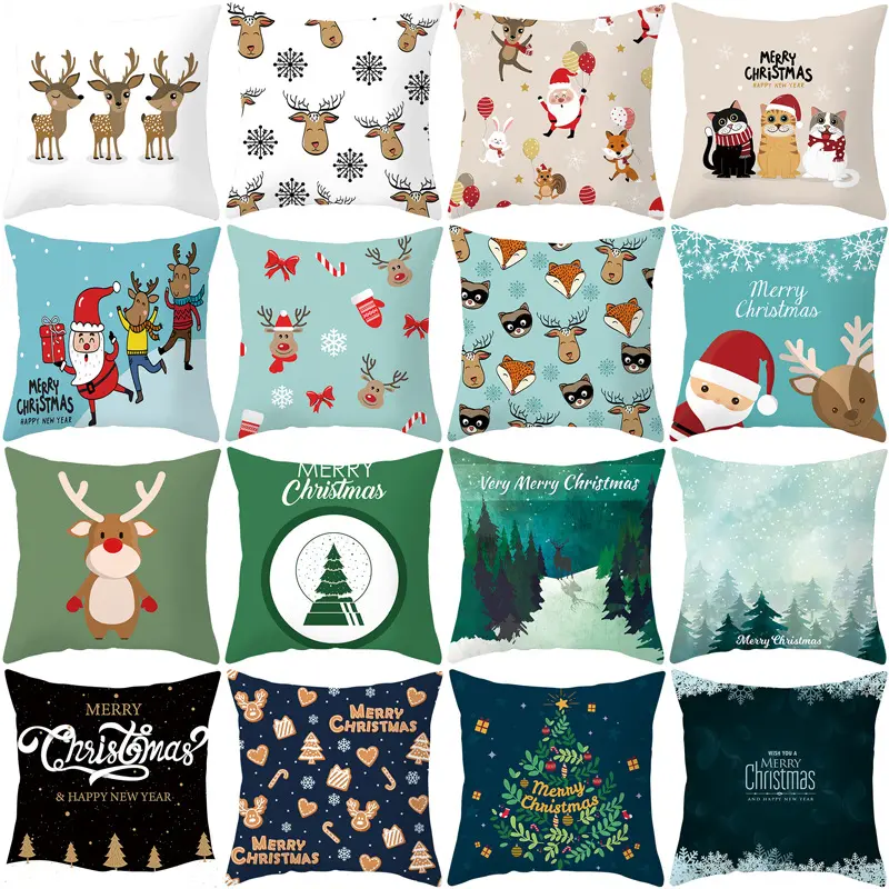 2022 Christmas Elk Cartoon Printed Home Decor 45*45cm polyester Pillow Covers Sofa Cushions Pillow Cases Cushion Cover