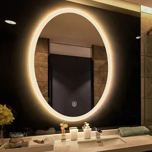 مرآة حمام ذكية رقمية بيضاوية عديمة الضباب، مرآة حمام عالية الدقة بشاشة لمس، مرآة حمام مع إضاءة ليد