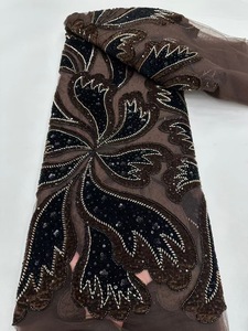 Ni. Ai phong cách mới nhung ren thêu vải đính cườm ren sequin vải lưới đính cườm Ren Vải cho trang phục - Product Image 6