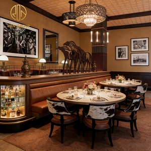 Conjunto <span class=keywords><strong>de</strong></span> Mesa y Sillas Cuadradas <span class=keywords><strong>de</strong></span> <span class=keywords><strong>Cuero</strong></span> Marrón Estilo Retro Americano para Restaurante, Muebles Comerciales - Product Image 6