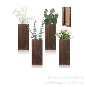Maceta de madera cuadrada para colgar en la pared, estilo rústico, de madera maciza oscurecida, para plantas verdes. - Product Image 4