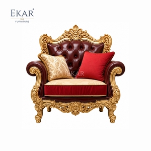 Canapé en cuir triple arc en crème Bourgogne |   Canapé capitonné de luxe à cadre doré de style victorien - EKAR FURNITURE - Product Image 2