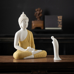 Statue de <span class=keywords><strong>Bouddha</strong></span> assis en céramique, <span class=keywords><strong>Bouddha</strong></span> multicolore à surface sablée, Ornement décoratif zen pour table de maison - Product Image 3