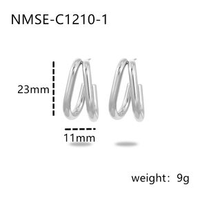 Boucles d'oreilles en acier inoxydable à double <span class=keywords><strong>couche</strong></span> géométrique en forme de CC Waterproof Fashion Women Earrings Jewelry - Product Image 2
