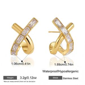 Boucles d'oreilles clous en <span class=keywords><strong>acier</strong></span> <span class=keywords><strong>inoxydable</strong></span> plaqué or 18 carats avec zircon cubique en forme de croix X, placage PVD, pour femme, bijou quotidien, cadeau - Product Image 6