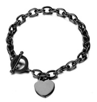 Bracelet d'identification avec pendentif cœur, chaîne à maillons en acier inoxydable, fermoir à bascule, bijoux romantiques pour femmes