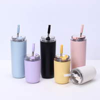 Gobelet isotherme portable moderne personnalisé à double paroi de 10 oz et 16 oz, mini-tasse de café de bureau de poche avec paille et couvercle rabattable