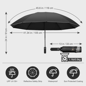 Multi Color Custom Logo Classic 3-Folding Fully-<b>Automatic</b> LED Light Safety Travel <b>Umbrella</b> for Business Gifts Outdoor Sun Rain - Product Image 2