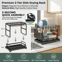 Séchoir à vaisselle pliable à 2 niveaux en acier au carbone Égouttoir multifonctionnel peu encombrant pour la cuisine à domicile Supports de rangement
