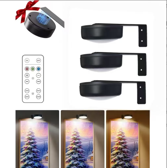 Battery Operated Led Picture Light with 3 Colors Wall Lamp with Remote Art Display Lights Magnetic Painting Wireless