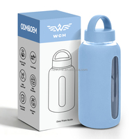 Bouteille d'eau en verre borosilicate 600ml 800ml avec manchon en silicone, couvercle anti-fuite, sans BPA, portable, à boire directement, logo personnalisé