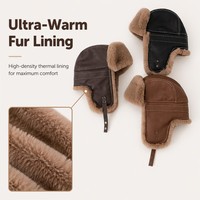 Chapeau de chasse en cuir PU personnalisé, chaud, doublé de fourrure, avec cache-oreilles, coupe-vent et résistant au froid – Fournisseur de chapeaux