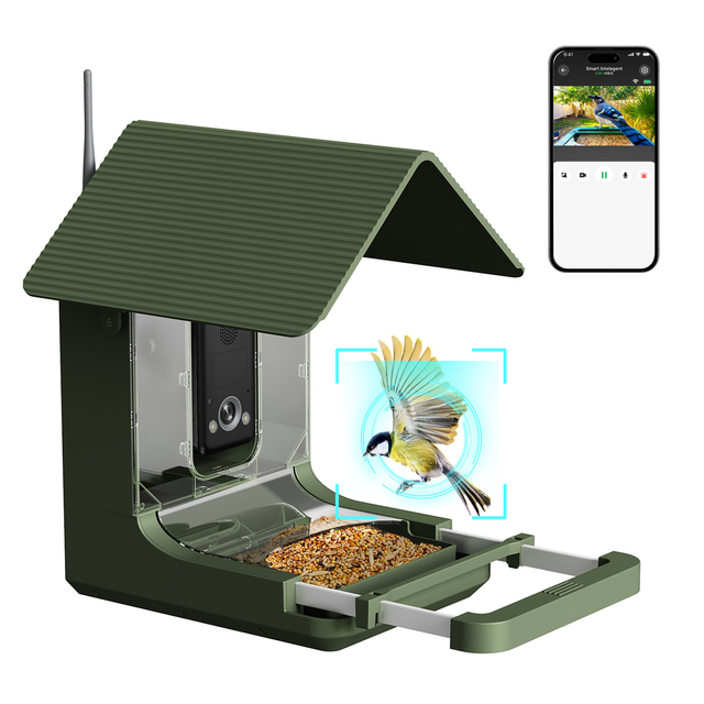 AI-Powered 4K Outdoor IP66 Waterproof Smart Bird Camera with 1.5L Large Feeder Space and 10000+ Species AI Bird Identification
