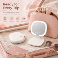 Miroir cosmétique compact rechargeable, cadre en ABS ultra léger, réglage de la couleur en trois tons, pour sac à main de voyage